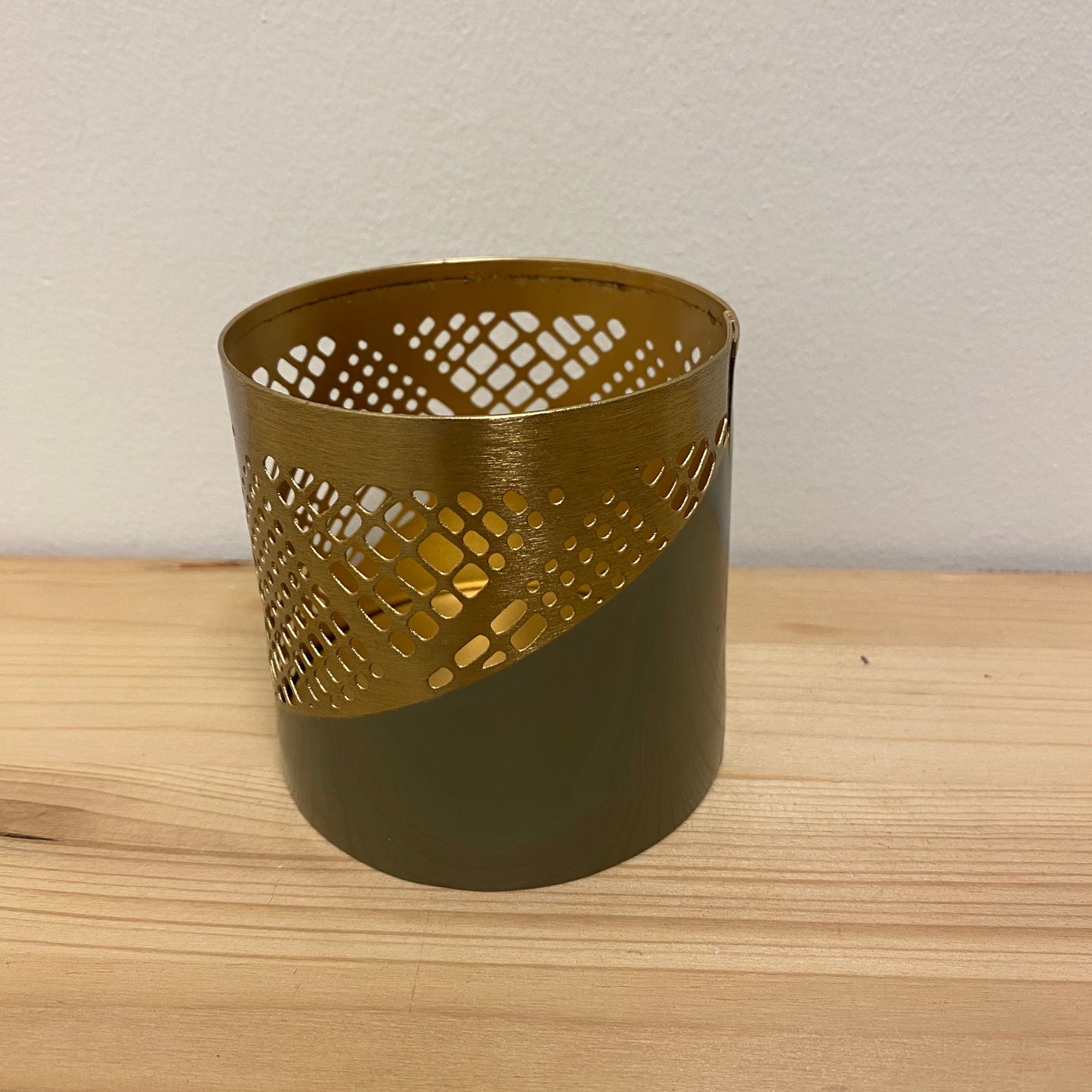 Waxinehouder goud zacht groen/grijs