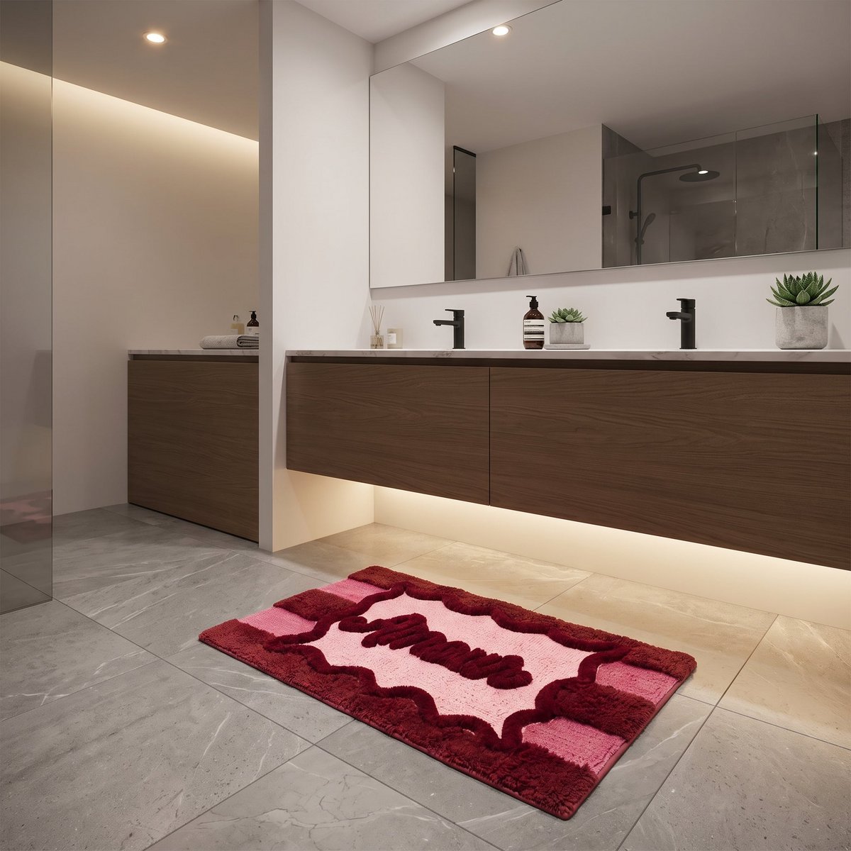 Badmat - Swirl - Rood/ Roze - 70x70x1 cm