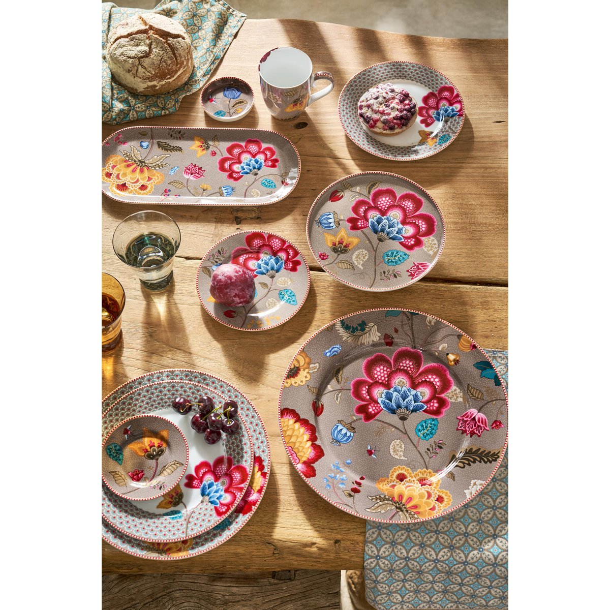 Servetten Blooming Tales Bustani Khaki-Blue