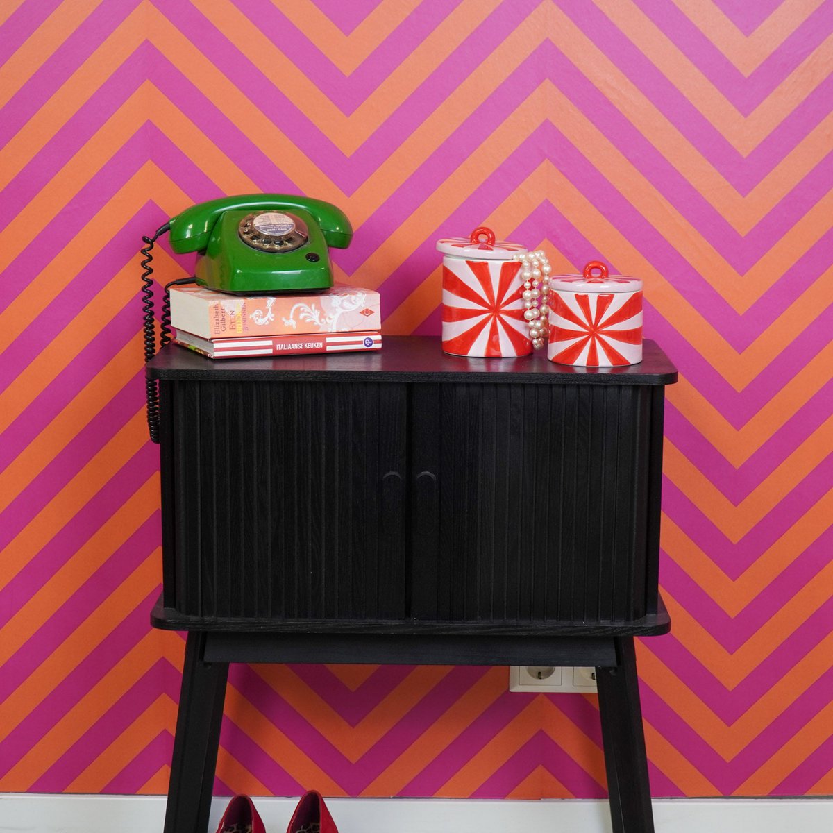 Voorraadpot - Swirl - Rood/Roze - 11x11x14,5cm