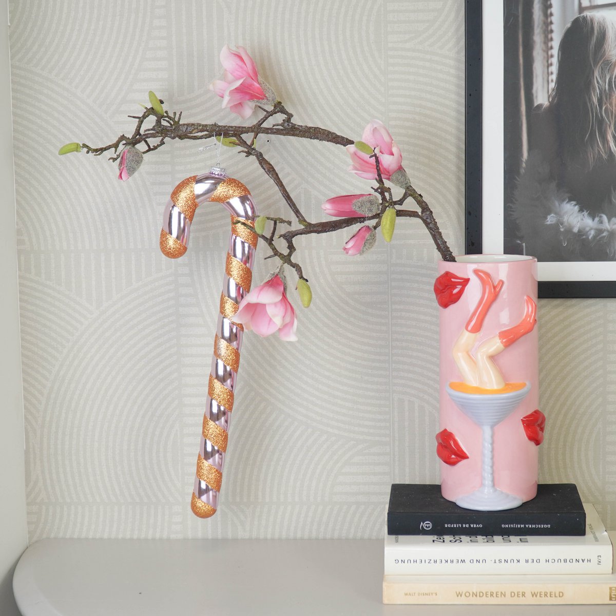 Kerstdecoratie - Zuurstok - Polystereen - Roze/Oranje - 11x3x42 cm