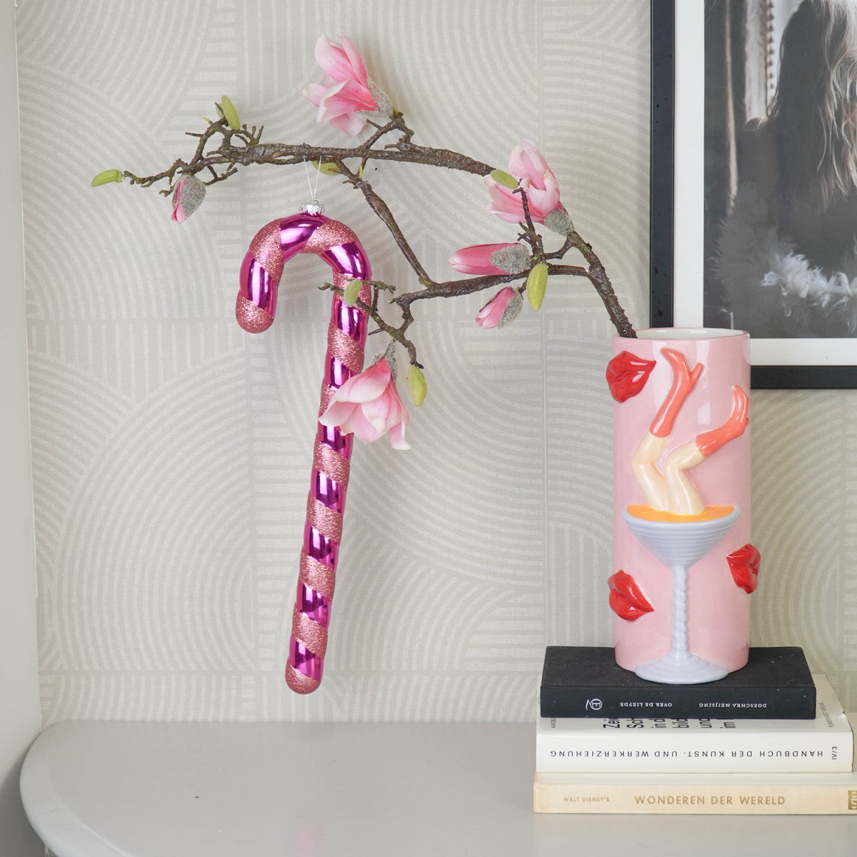 Kerstdecoratie - Zuurstok - Polystereen - Rood/Roze - 11x3x42 cm