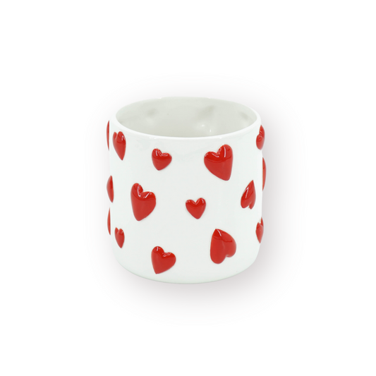 Pot - Bloempot - Hartjes - Wit/Rood - 15,5x15,5x16cm