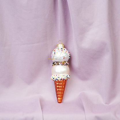 Kersthanger - IJsje - Glas - Roze/Wit - 5x14cm
