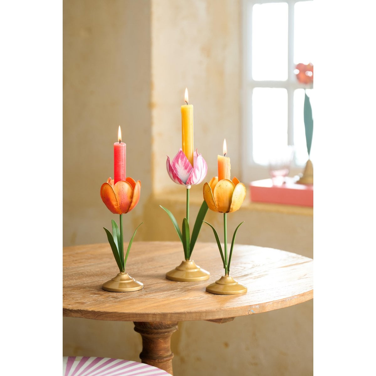 Candle Holder Metal Tulip Yellow 21cm
