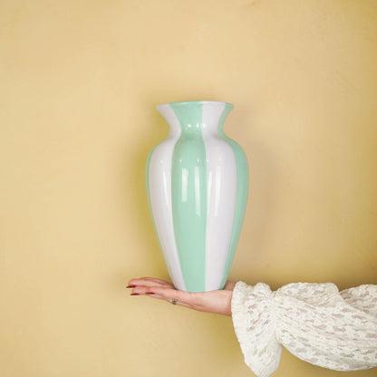 Flower Vase-geplooide vase-ceramic-lilac/ groen- 16,5x16,5x29,5 cm