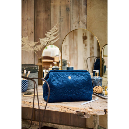 Cosmetic Purse Extra Large Velvet Quiltey Days Blue