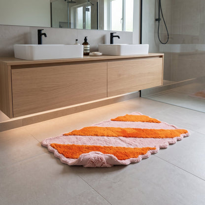 Badmat - Gestreept - Lichtroze/oranje - 80x50x1 cm