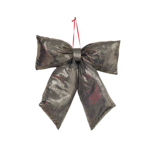 Kerstdecoratie - Strik - Zwart/ Goud - Stof - 32x40cm