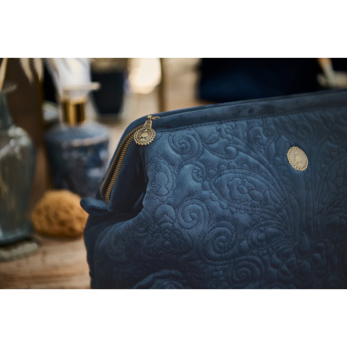 Cosmetic Purse Small Velvet Quiltey Days Blue