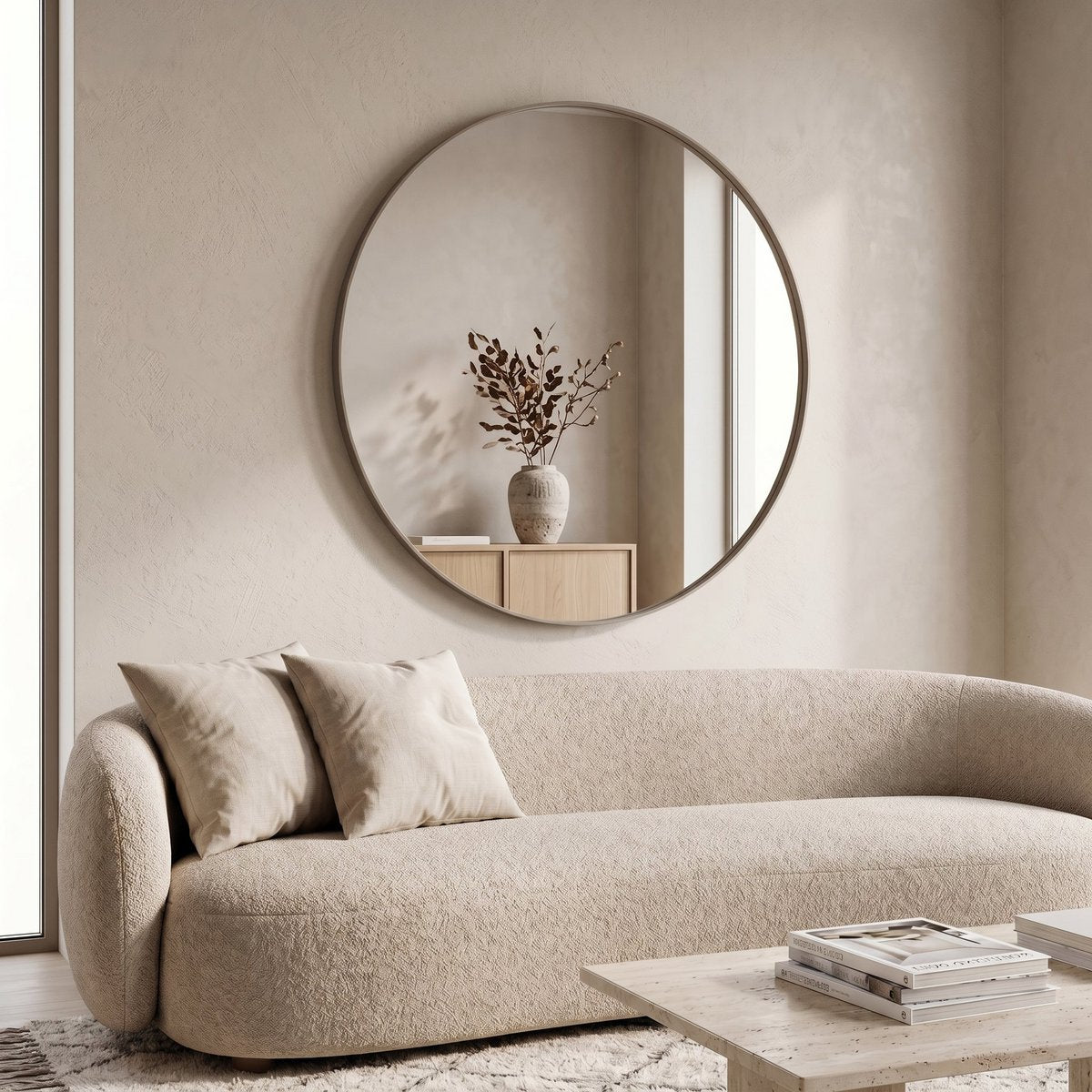 Mirror- Round Wall Mirror Ø80 cm – Taupe Metal Frame
