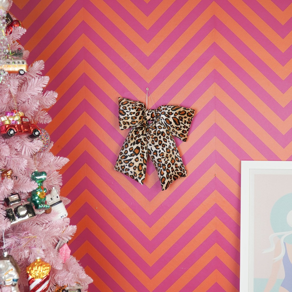 Kerstdecoratie - Strik - Panter - Fluweelachtig - 32x40cm