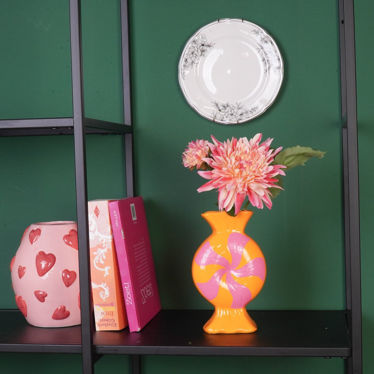 Flower Vase- toffee snoep-ceramic-roze/ oranje -12x6,5x20cm