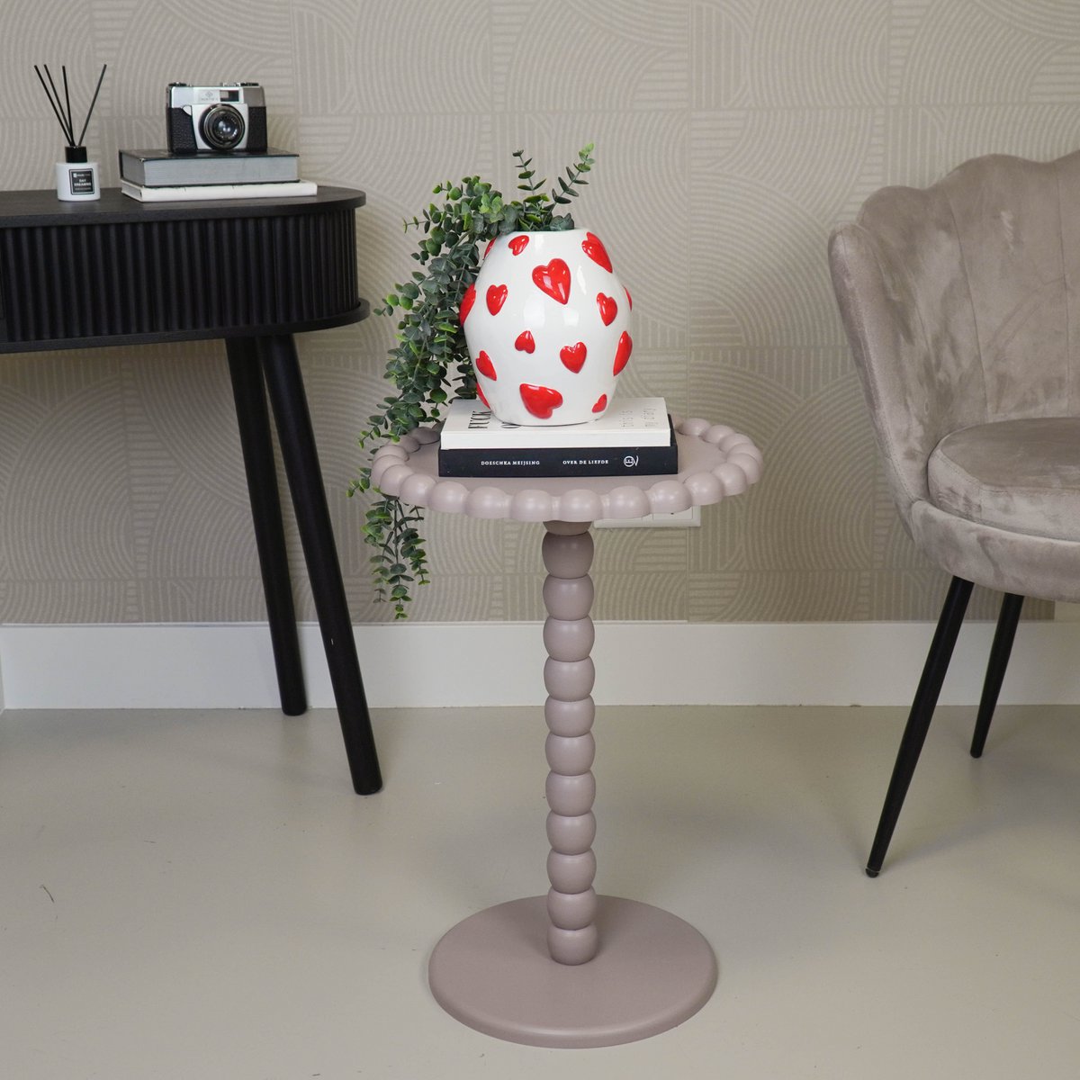 Bijzettafel - Rond - Taupe - MDF - 38X55cm