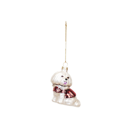 Kersthanger - Hond Shih Tzu - Glas - Wit - 7x4,5x7,5cm