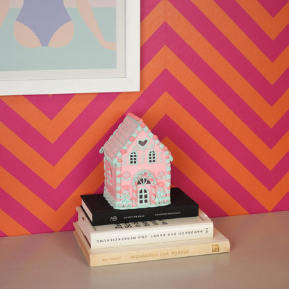 LED - Candy House - Polyresin - Roze/Mint - 13x18,5cm