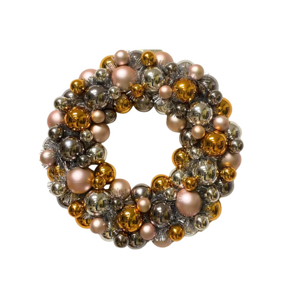 Kerstdecoratie - Kerstkrans - Kerstballen - Polystyreen - Taupe - 34x10 cm
