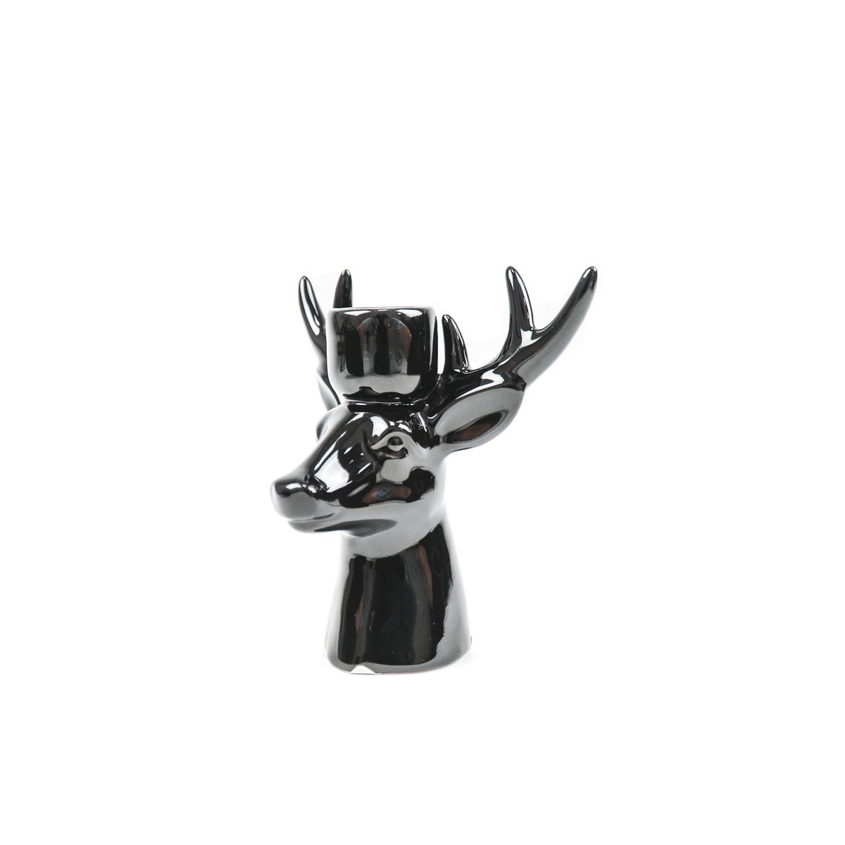 Kaarshouder - Rendier - Keramiek - Zwart - 16x9x16,5cm