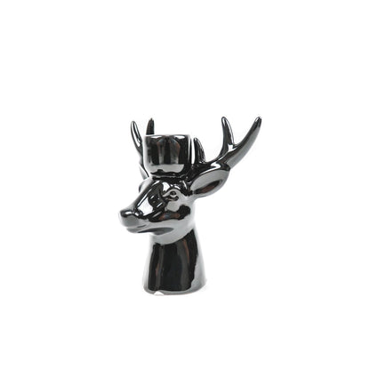Kaarshouder - Rendier - Keramiek - Zwart - 16x9x16,5cm