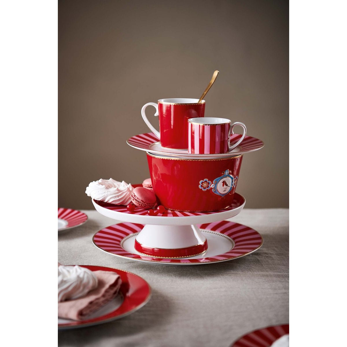 Mini Cake dienblad Love Birds Stripes Red-Pink 24cm
