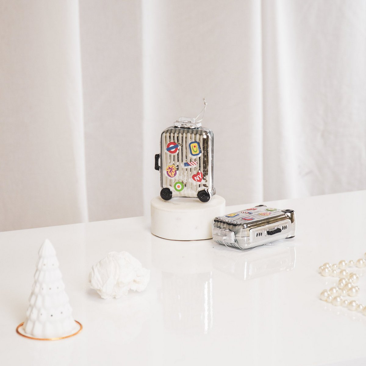 Kersthanger - Koffer - Glas - Zilver - 8x4x11,5cm