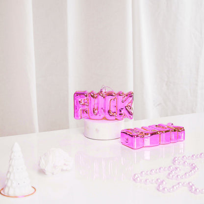 Ornament - Kersthanger - Fuck - Roze - Glas - 4,5x3,5x7,5cm
