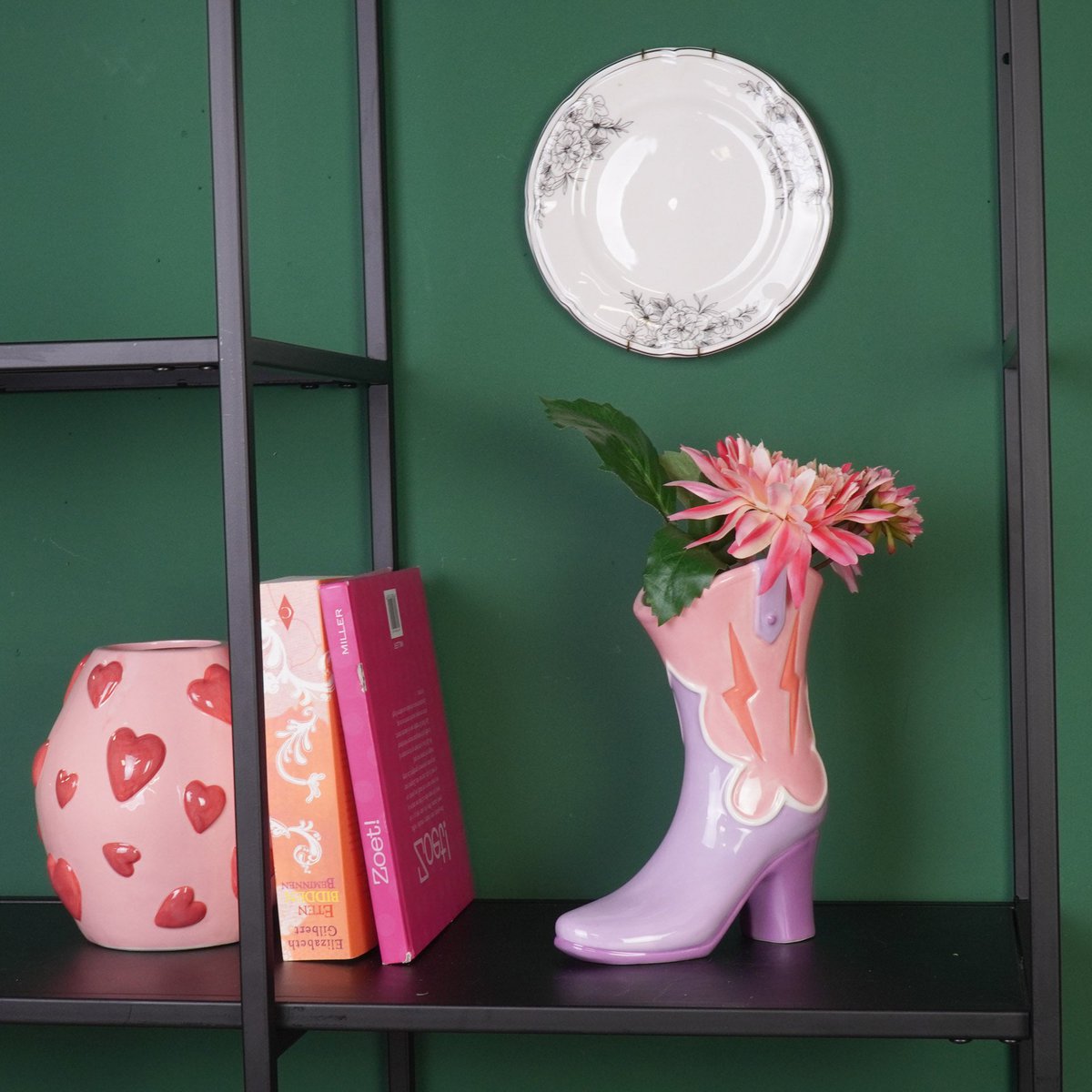 Flower Vase- Boot vase- keramiek- roze/ lilac-16,5x10.5x26,5 cm