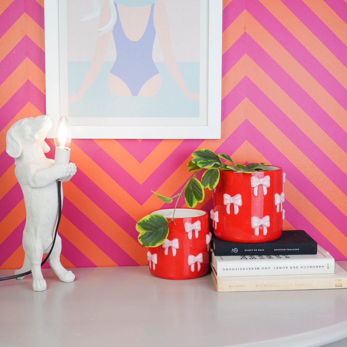 Pot - Bloempot - Strik - Rood/ Roze - 12,5x12,5x13cm