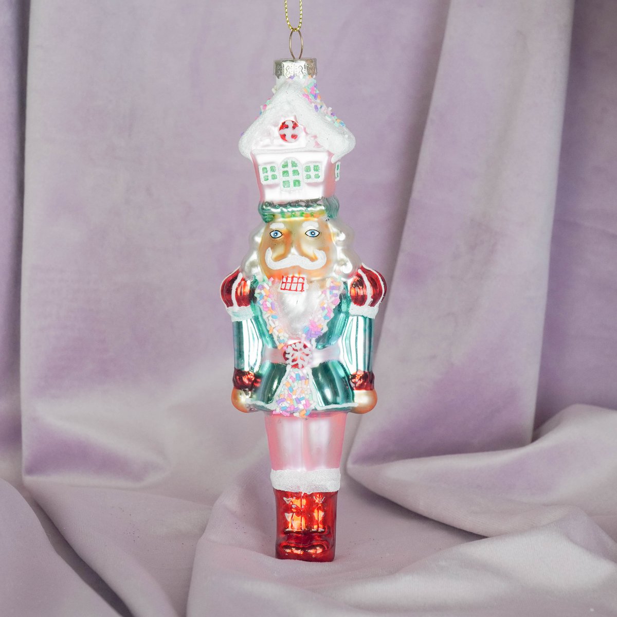 Kersthanger - Notenkraker - Wit/ Roze - 5,5x4x17,5cm