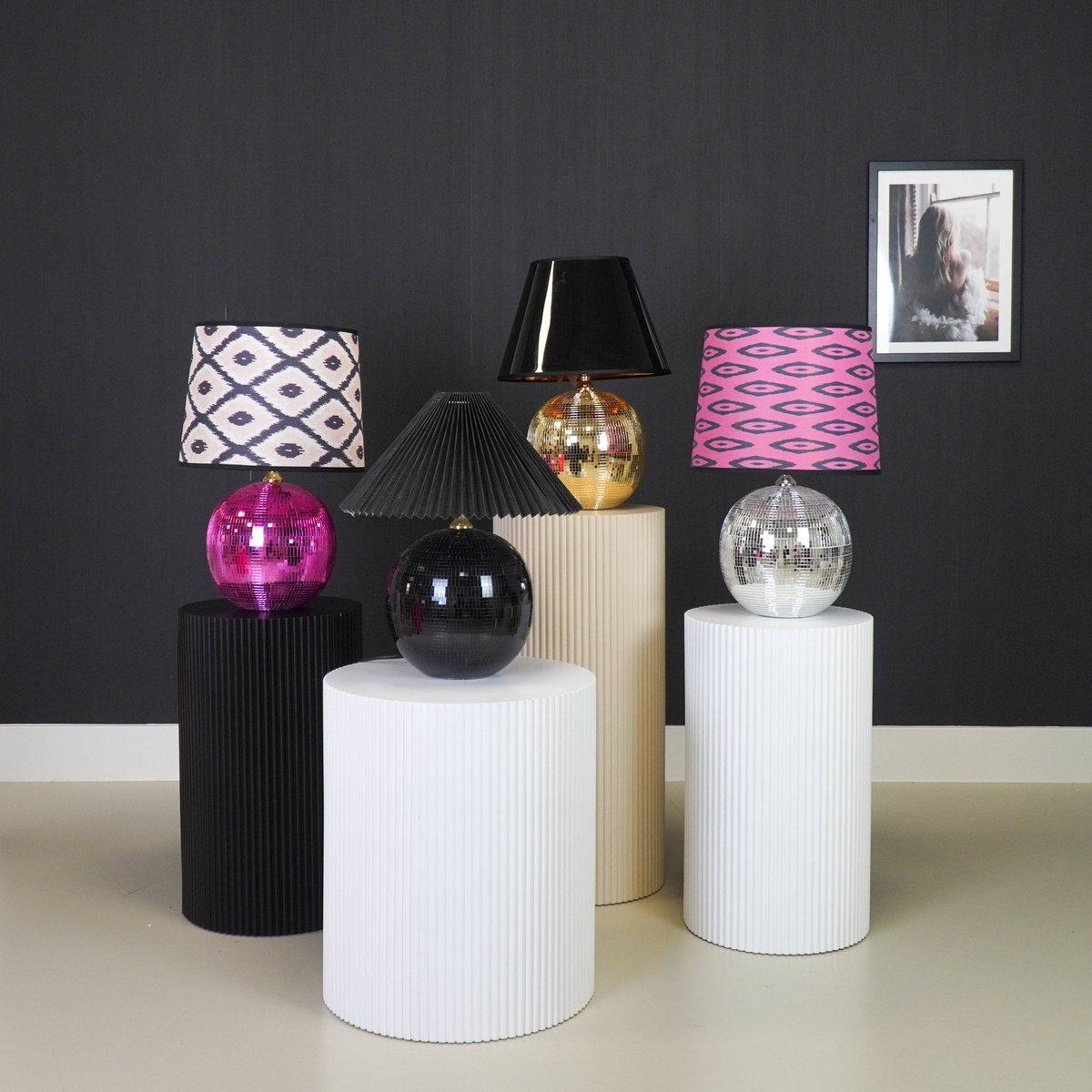 Lamp - Disco Ball - Glas - roze - 20x20x20cm