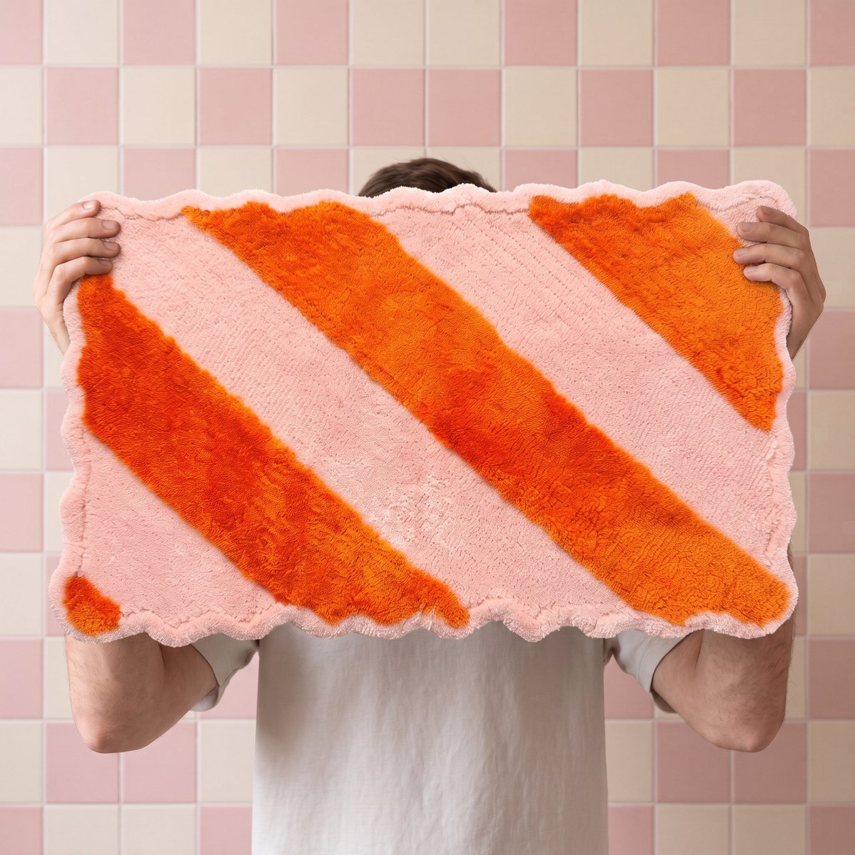 Badmat - Gestreept - Lichtroze/oranje - 80x50x1 cm