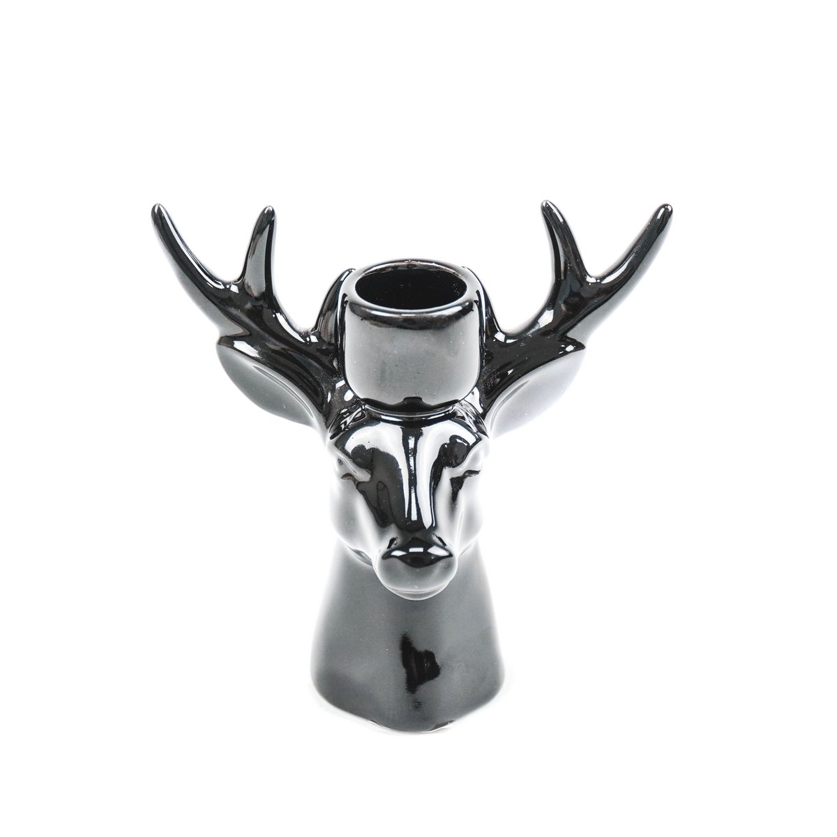 Kaarshouder - Rendier - Keramiek - Zwart - 16x9x16,5cm