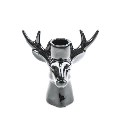 Kaarshouder - Rendier - Keramiek - Zwart - 16x9x16,5cm