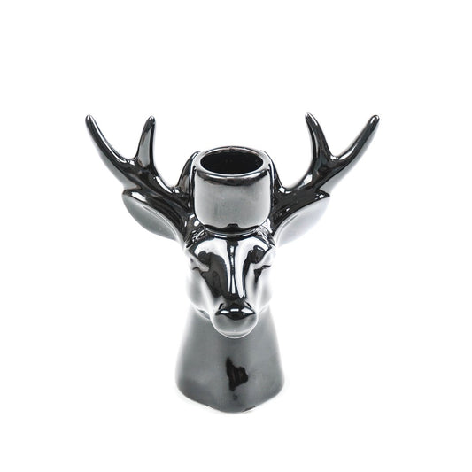 Kaarshouder - Rendier - Keramiek - Zwart - 16x9x16,5cm