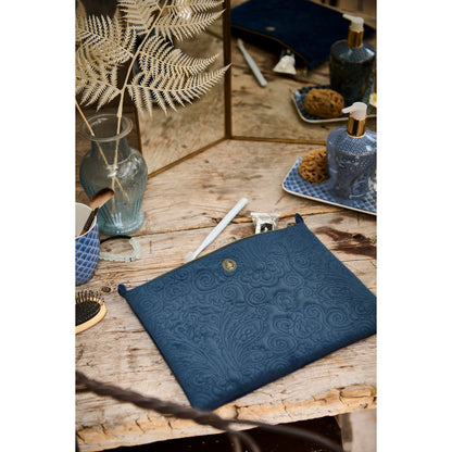Cosmetic Flat Pouch Large Velvet Quiltey Days Blue