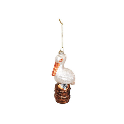 Kersthanger - Pelikaan - Glas - Wit - 6,5x4x12,5cm