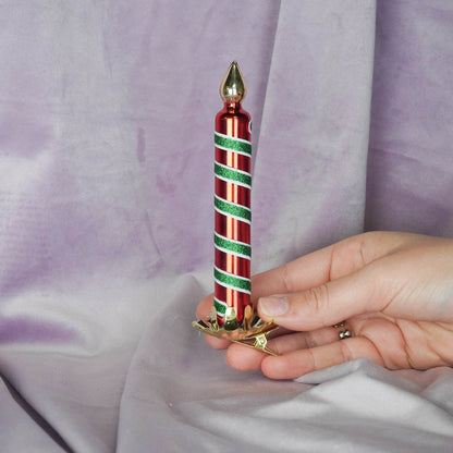 Kersthanger - Kaars Pinch - Rood/ Groen - Glas - 2x2x13cm