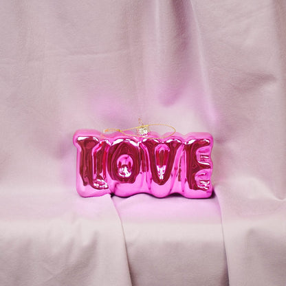 Ornament - Kersthanger - Liefde - Roze - Glas - 4,5x3,5x7,5cm