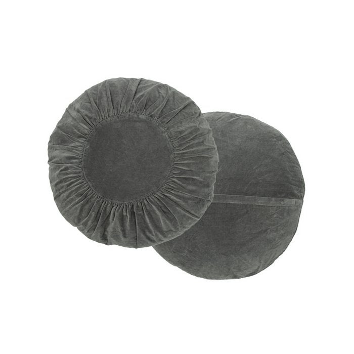 Rond Fluwelen Kussen Ruches donkergrijs 60cm