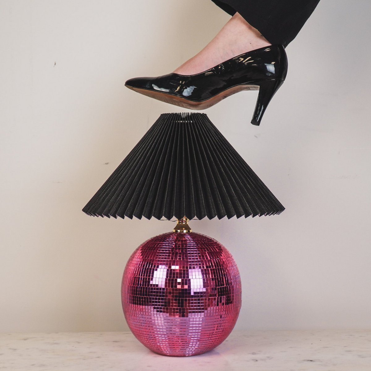 Lamp - Disco Ball - Glas - roze - 20x20x20cm