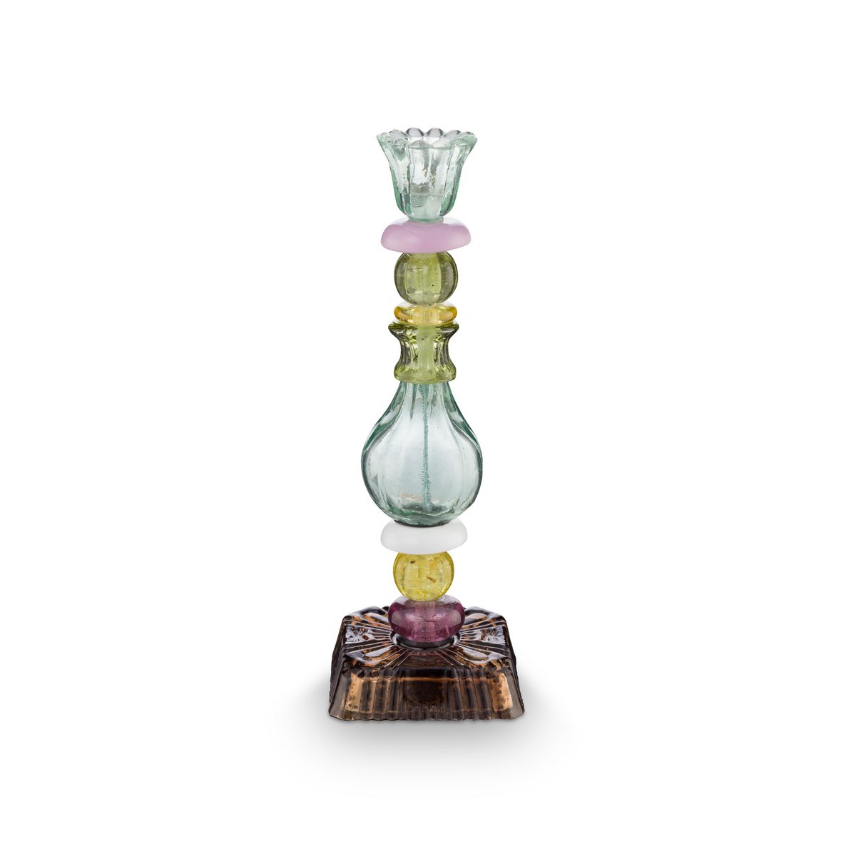 Candle Holder Glass Beads Green 28cm
