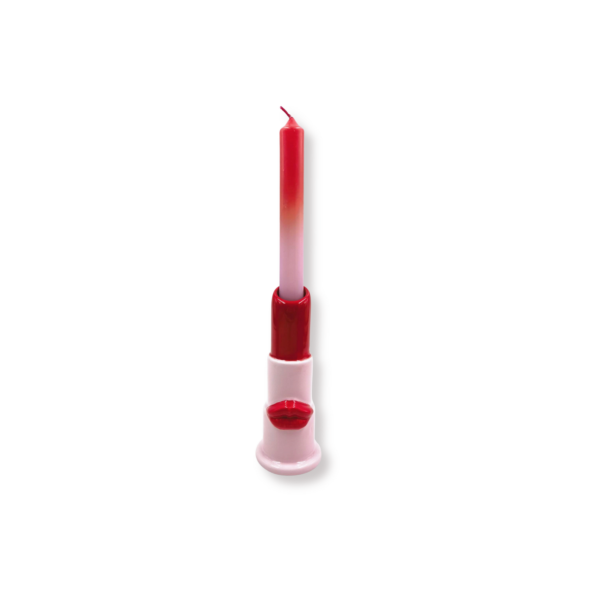 Kaarshouder - Lippenstift - Keramiek - Roze/Rood - 5x5x15cm