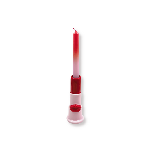 Kaarshouder - Lippenstift - Keramiek - Roze/Rood - 5x5x15cm