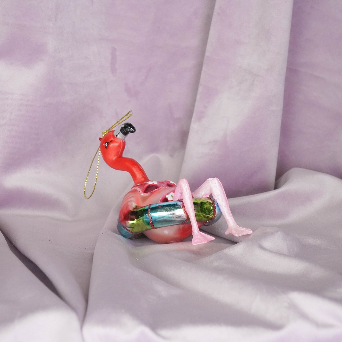 Kersthanger -Flamingo in bikini - Roze - 7,5x7,5x11,5cm