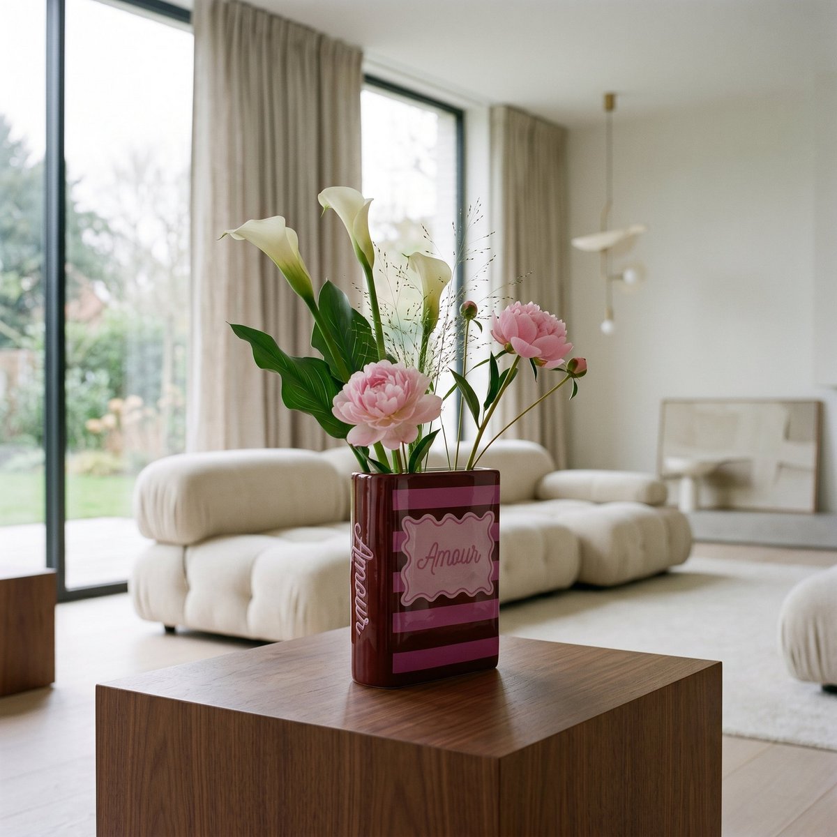 Bloemenvaas - Boekenvaas - Rood/Roze - 16,5x7,5x21,5cm