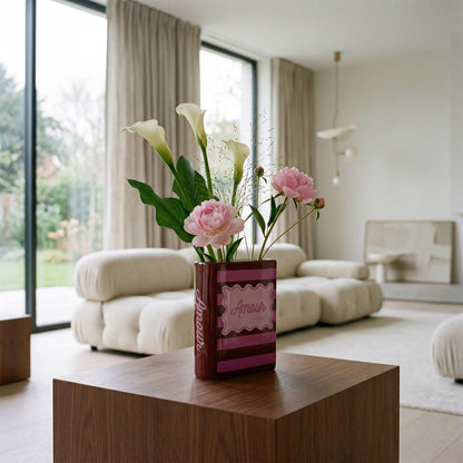 Bloemenvaas - Boekenvaas - Rood/Roze - 16,5x7,5x21,5cm