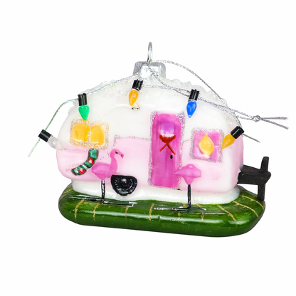 Kersthanger -Happy Caravan -Roze - Glas - 10x5x8cm