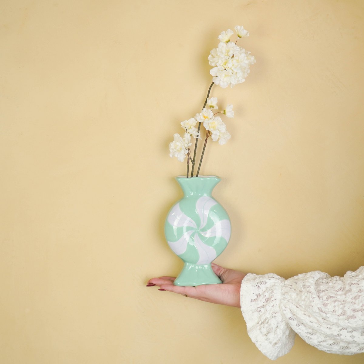 Flower Vase- toffee snoep-ceramic-lilac/ mint- 12x6,5x20cm