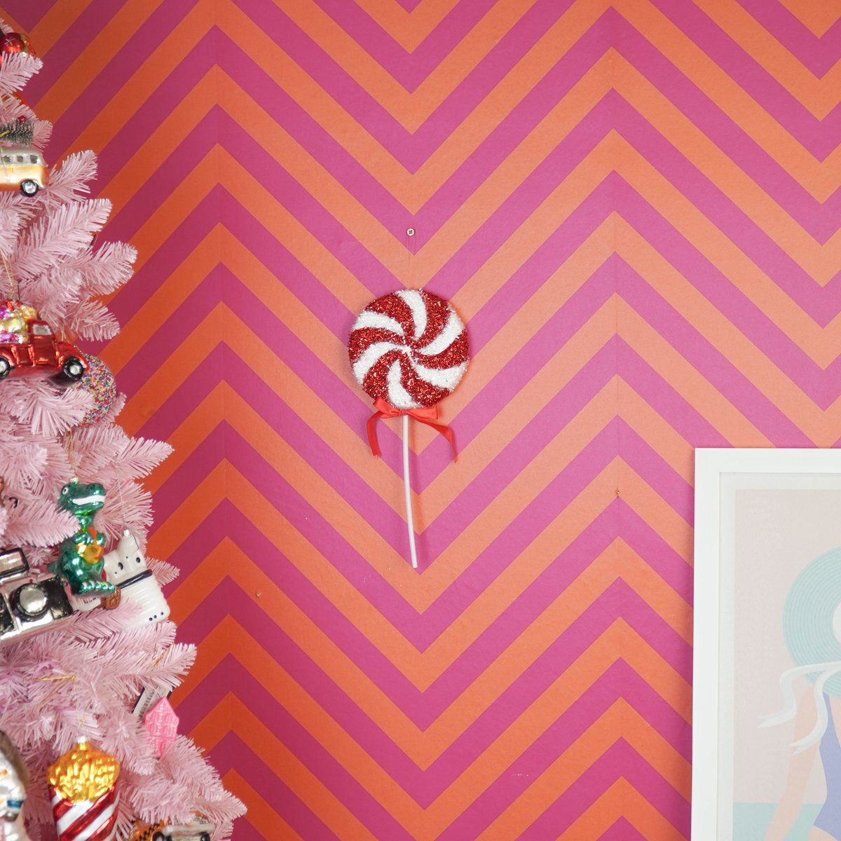 Decoratie - Lolly Pop - Glitter - Rood/Wit - 15x35cm