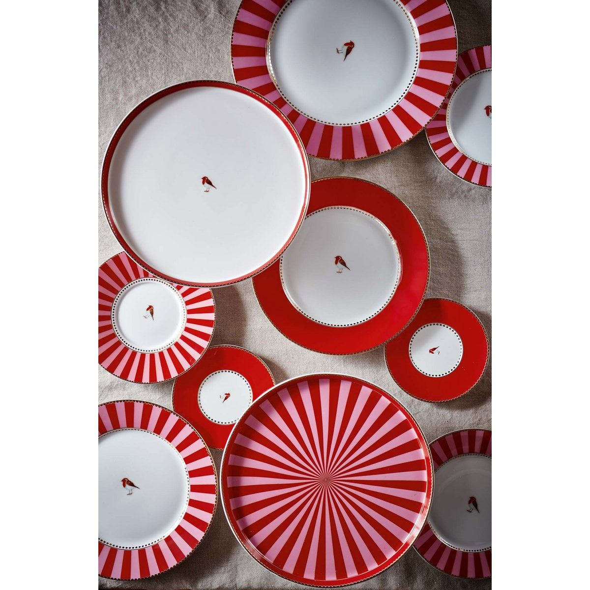 Mini Cake dienblad Love Birds Stripes Red-Pink 24cm
